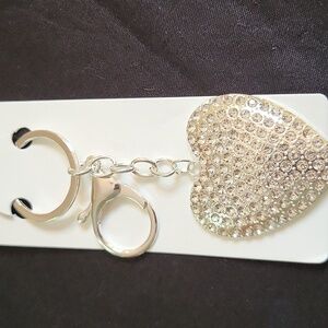 Silver Rhinestone Heart Bag Charm/ Keychain NWT